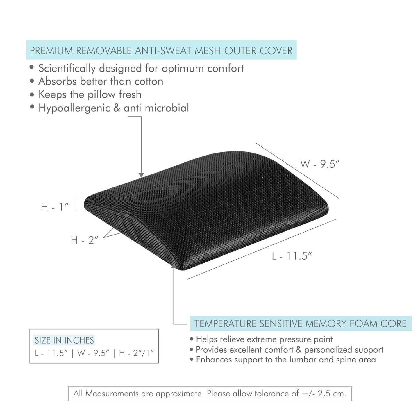 Navaho - Memory Foam Small Size Travel Lumbar Back Support Chair Cushion - Medium Firm
